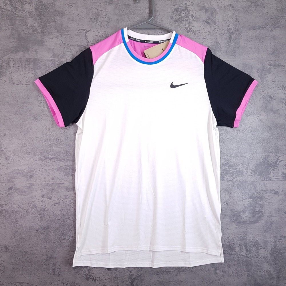 NIKE Court Dri-FIT Advantage Tennis Shirt Mens MEDIUM White Pink FD5319-101
